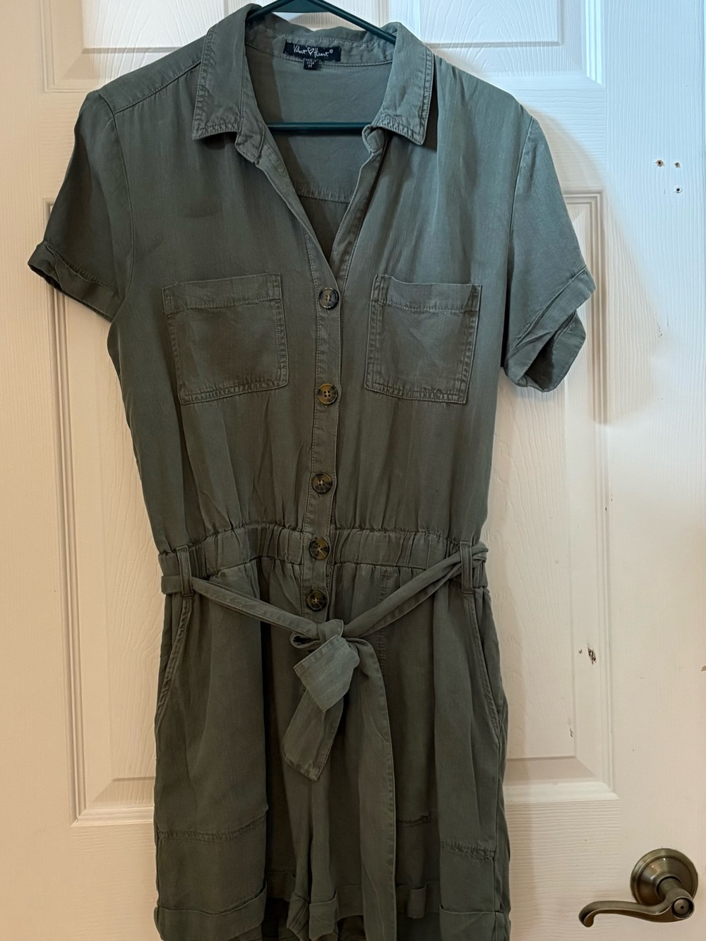 Velvet Heart Olive Green Button-Front Utility Romper
